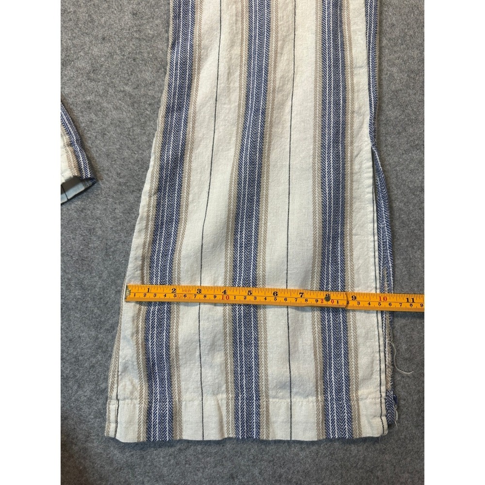 Indigo Rein Womens Small Linen Stripe Tie Waist Wide Leg Pants Blue Tan White - Picture 6 of 7